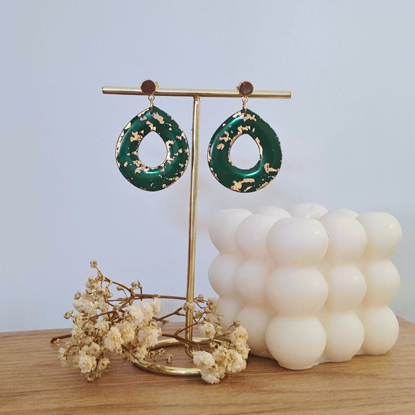 Golden Green Elegance - Elegantne zlatno zelene naušnice