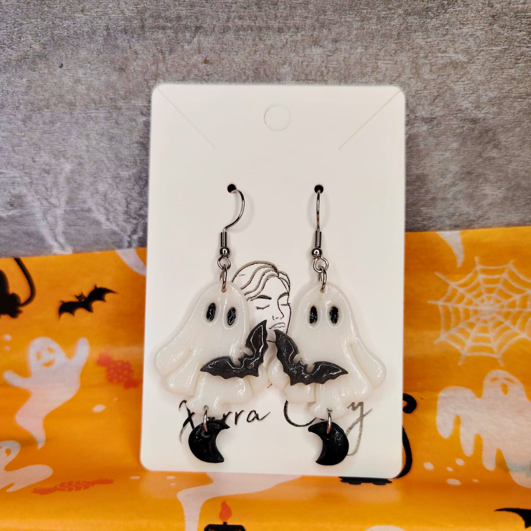 Midnight Ghost naušnice od polimerne gline – Halloween tema