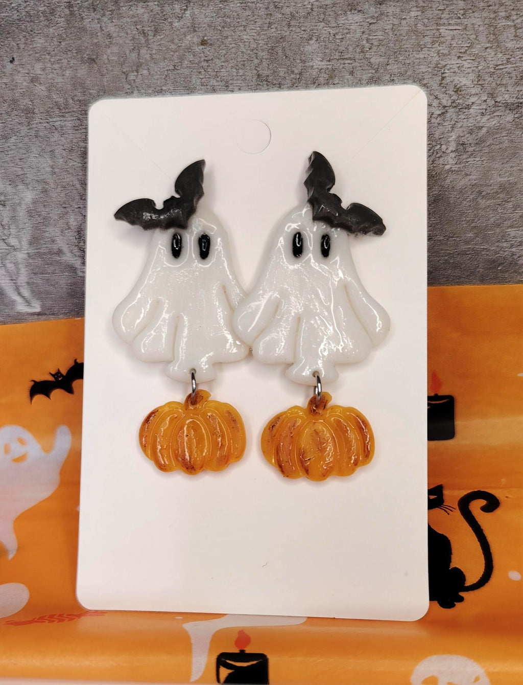 Pumpkin Ghost naušnice od polimerne gline – Halloween tema