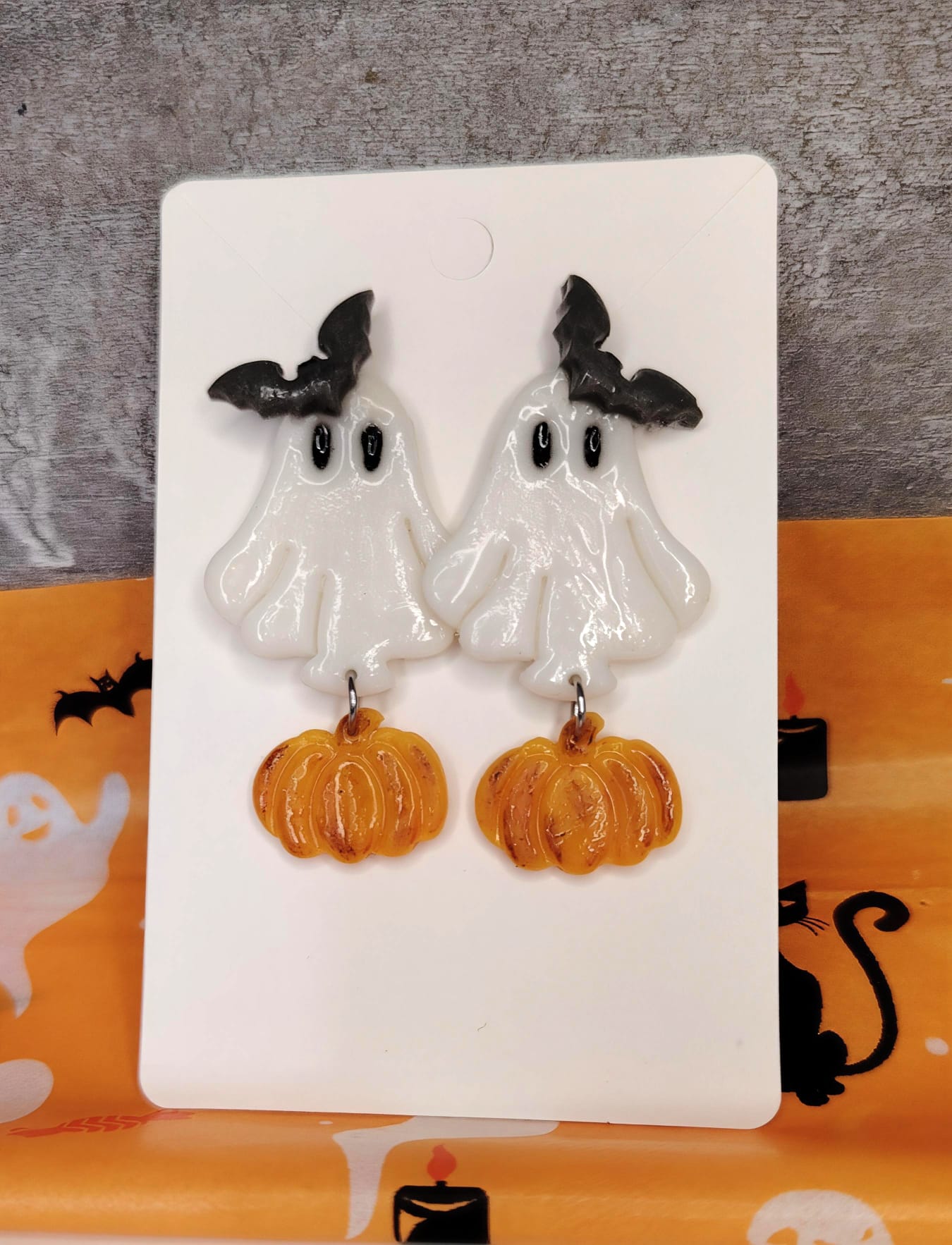 Pumpkin Ghost naušnice od polimerne gline – Halloween tema