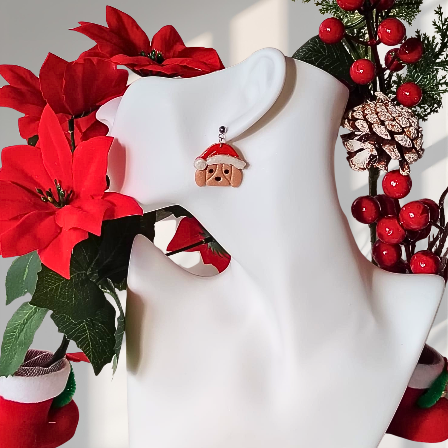 Božićne Naušnice Pas – Slatki Blagdanski Poklon / Božićni poklon