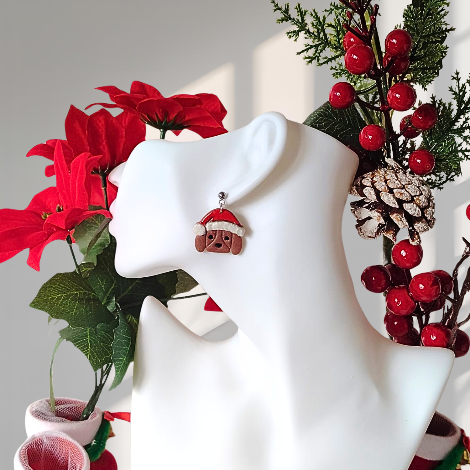 Božićne Naušnice Pas – Slatki Blagdanski Poklon / Božićni poklon