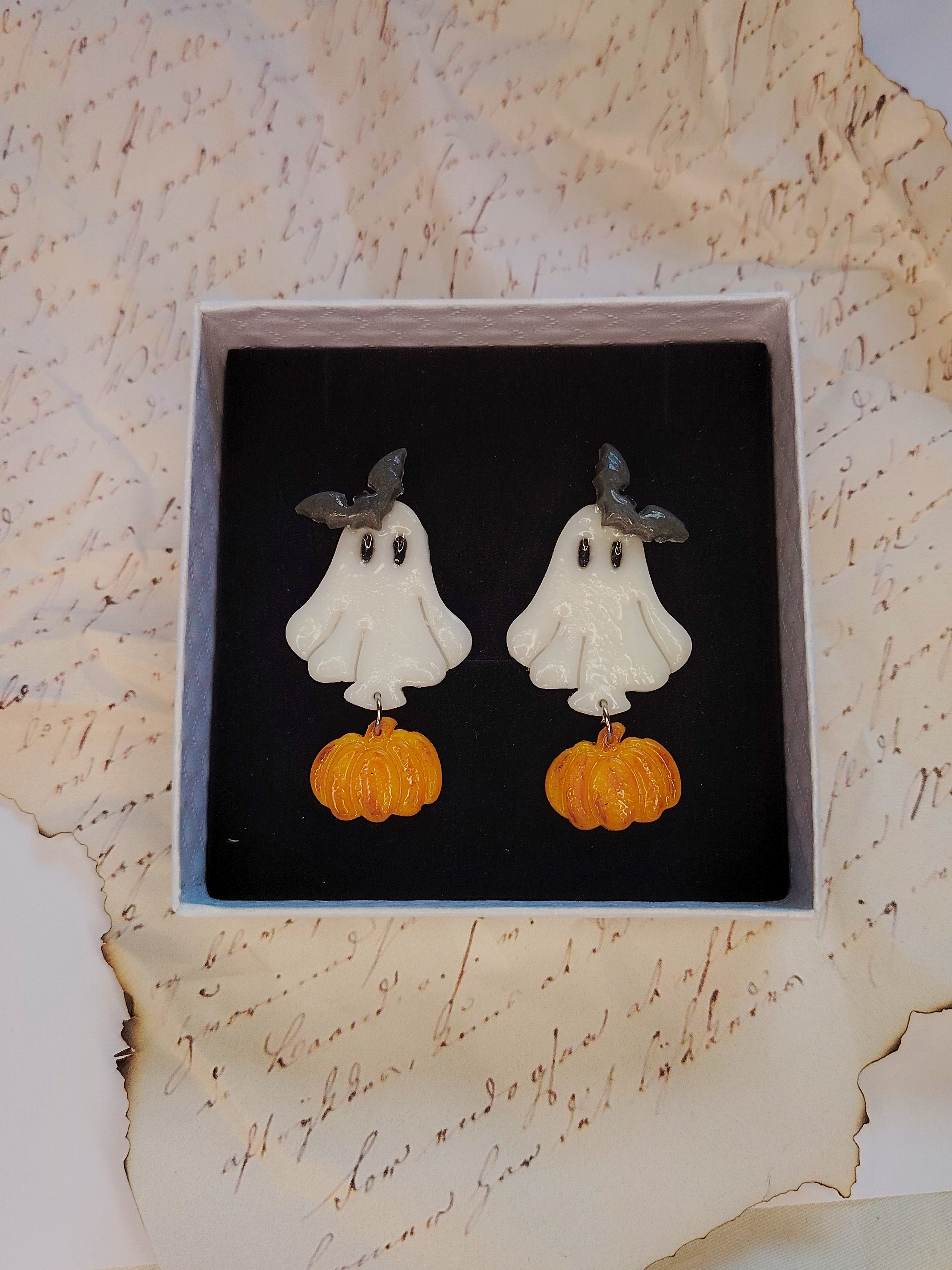 Pumpkin Ghost naušnice od polimerne gline – Halloween tema