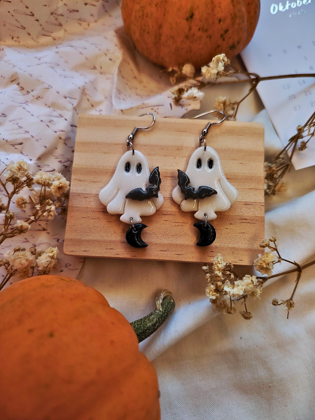 Midnight Ghost naušnice od polimerne gline – Halloween tema