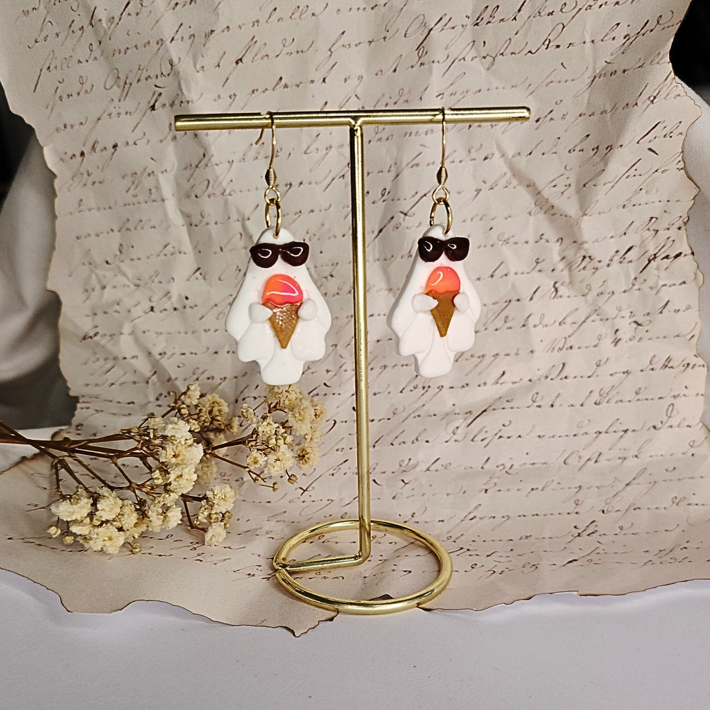 Ručno rađene duh naušnice od polimerne gline – Sunny Ghost