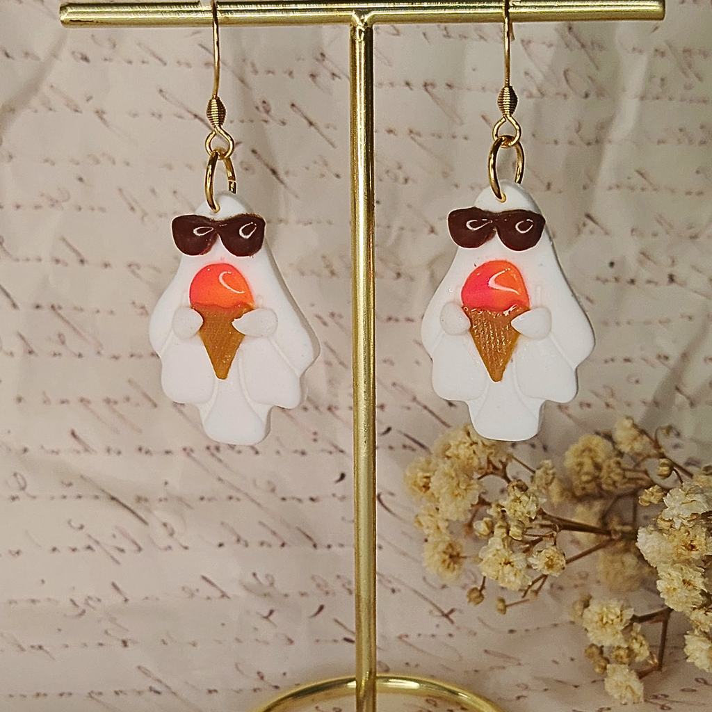 Ručno rađene duh naušnice od polimerne gline – Sunny Ghost