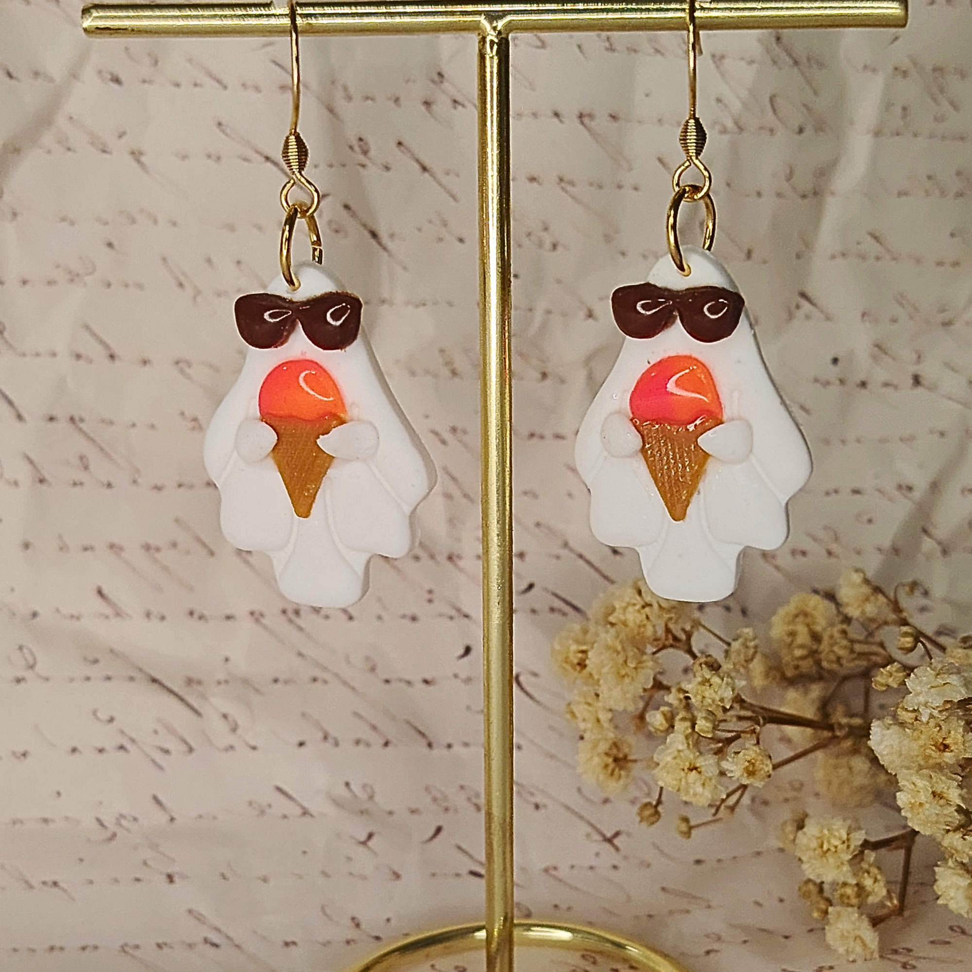 Ručno rađene duh naušnice od polimerne gline – Sunny Ghost