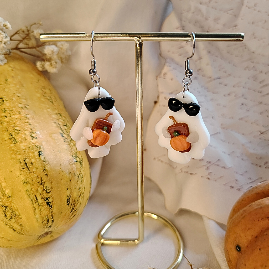 Pumpkin Spice Ghost naušnice – Halloween ručni rad
