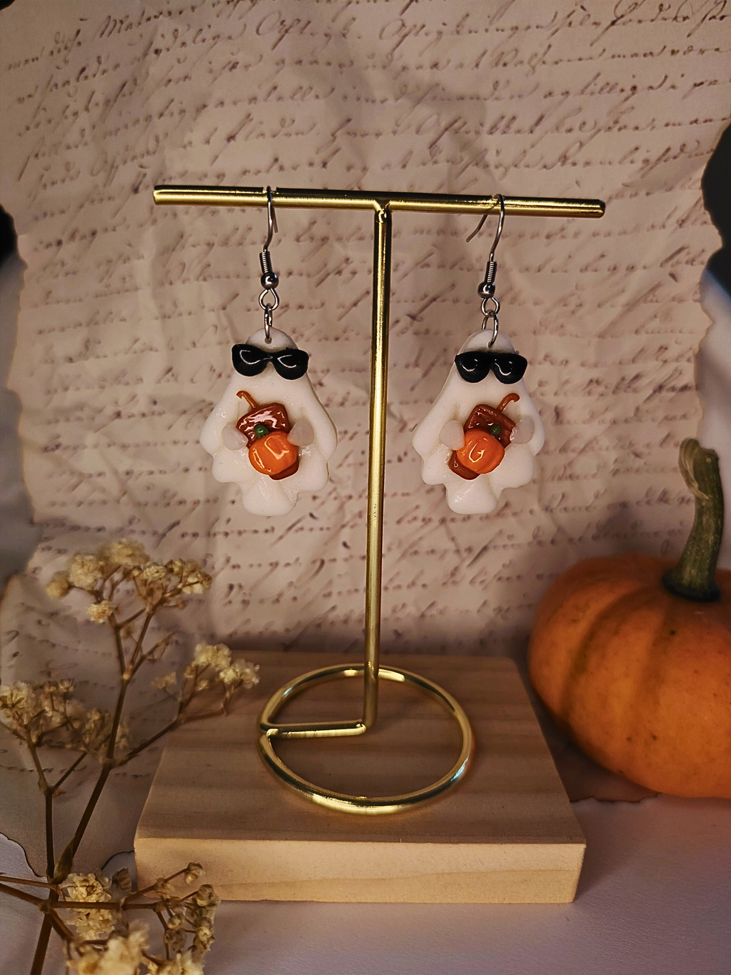 Pumpkin Spice Ghost naušnice – Halloween ručni rad
