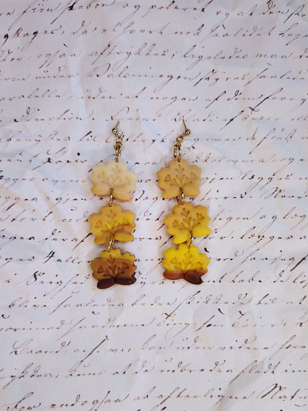 Ombre Leaf naušnice od polimerne gline – ručni rad