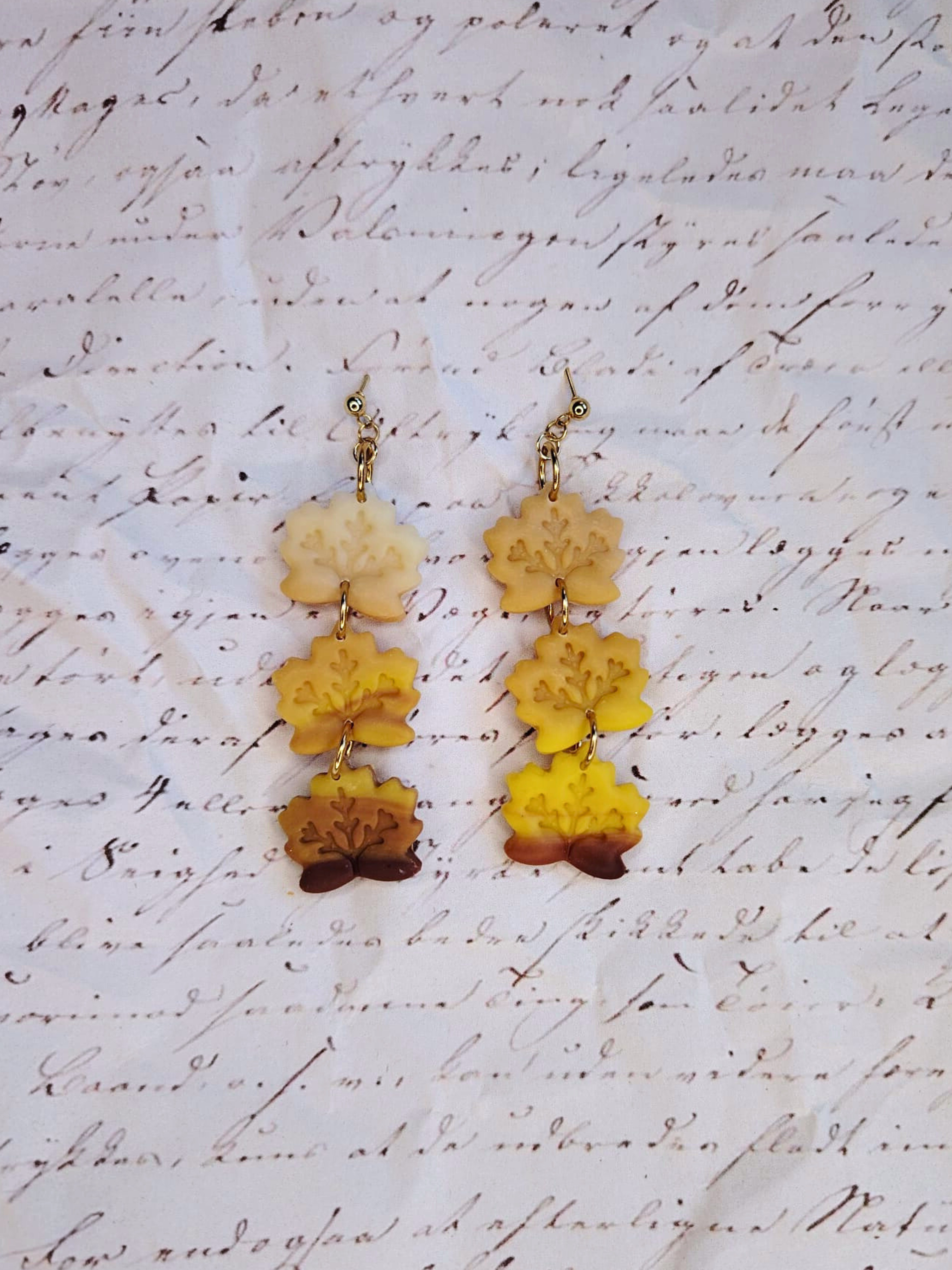 Ombre Leaf naušnice od polimerne gline – ručni rad