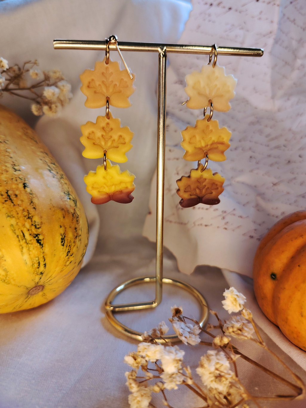 Ombre Leaf naušnice od polimerne gline – ručni rad