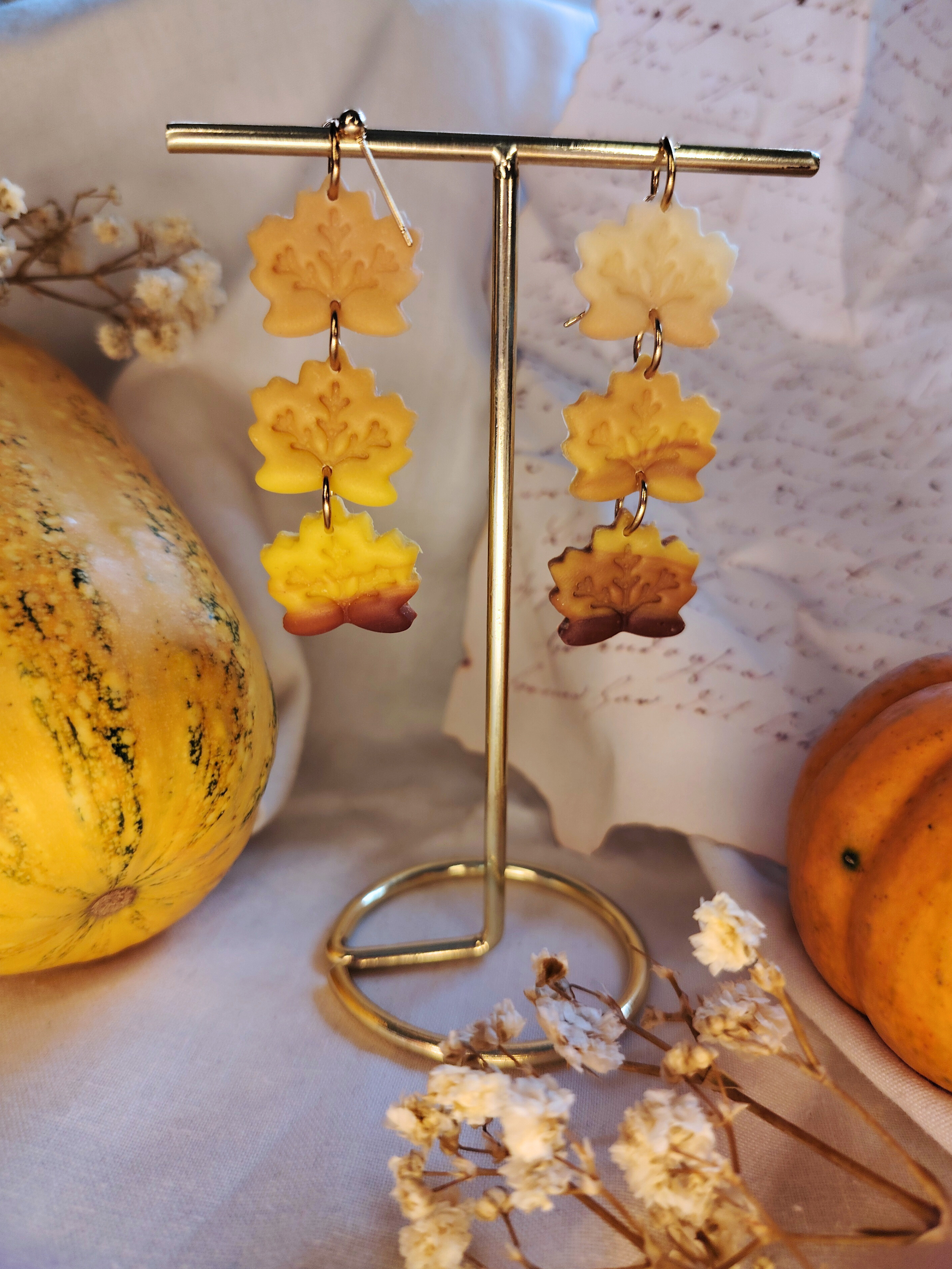 Ombre Leaf naušnice od polimerne gline – ručni rad