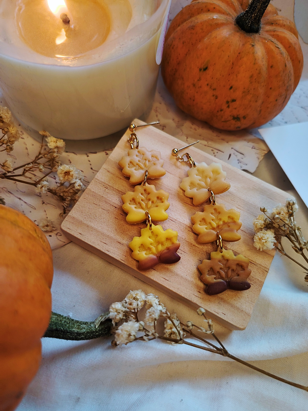 Ombre Leaf naušnice od polimerne gline – ručni rad