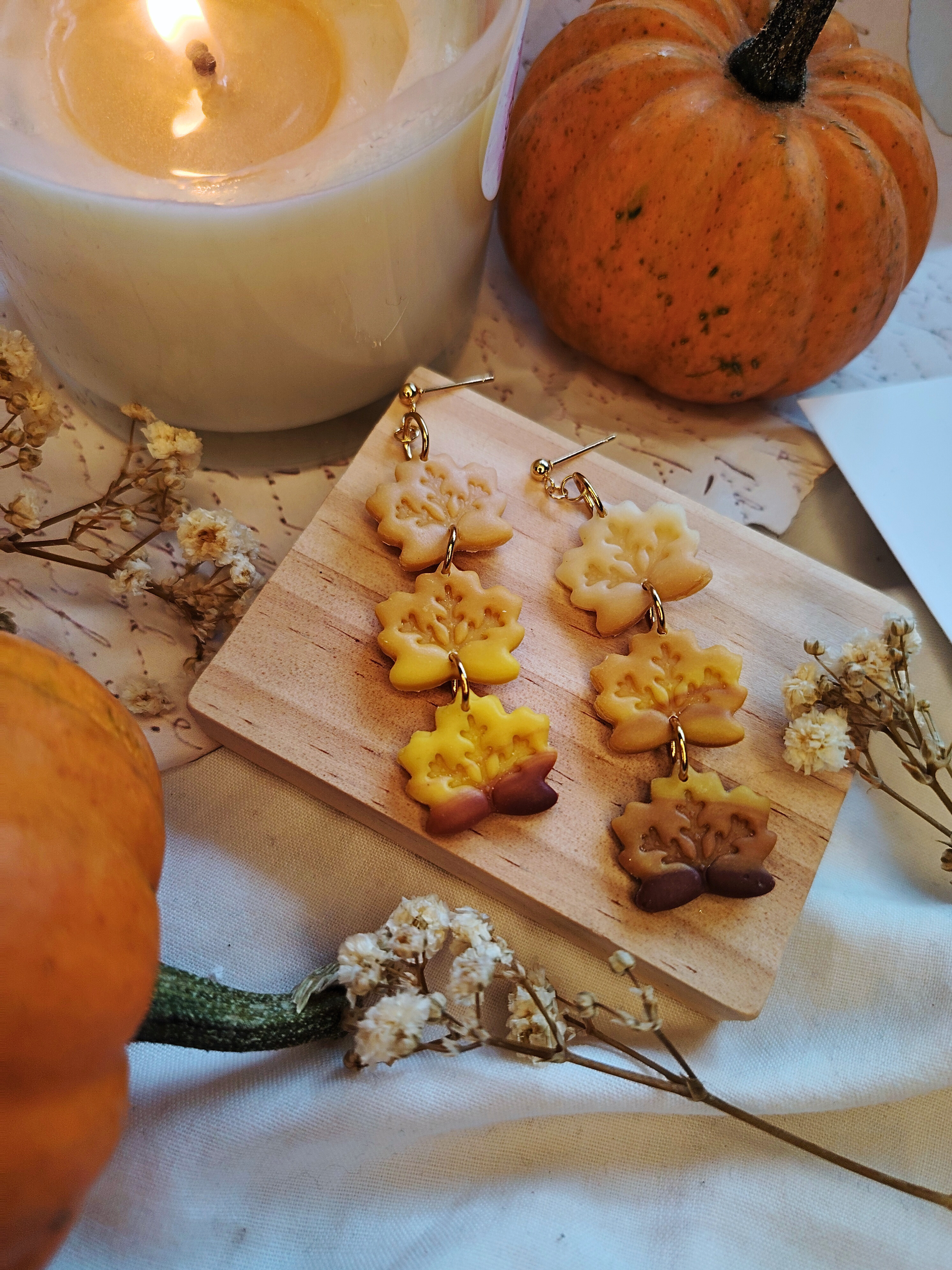 Ombre Leaf naušnice od polimerne gline – ručni rad