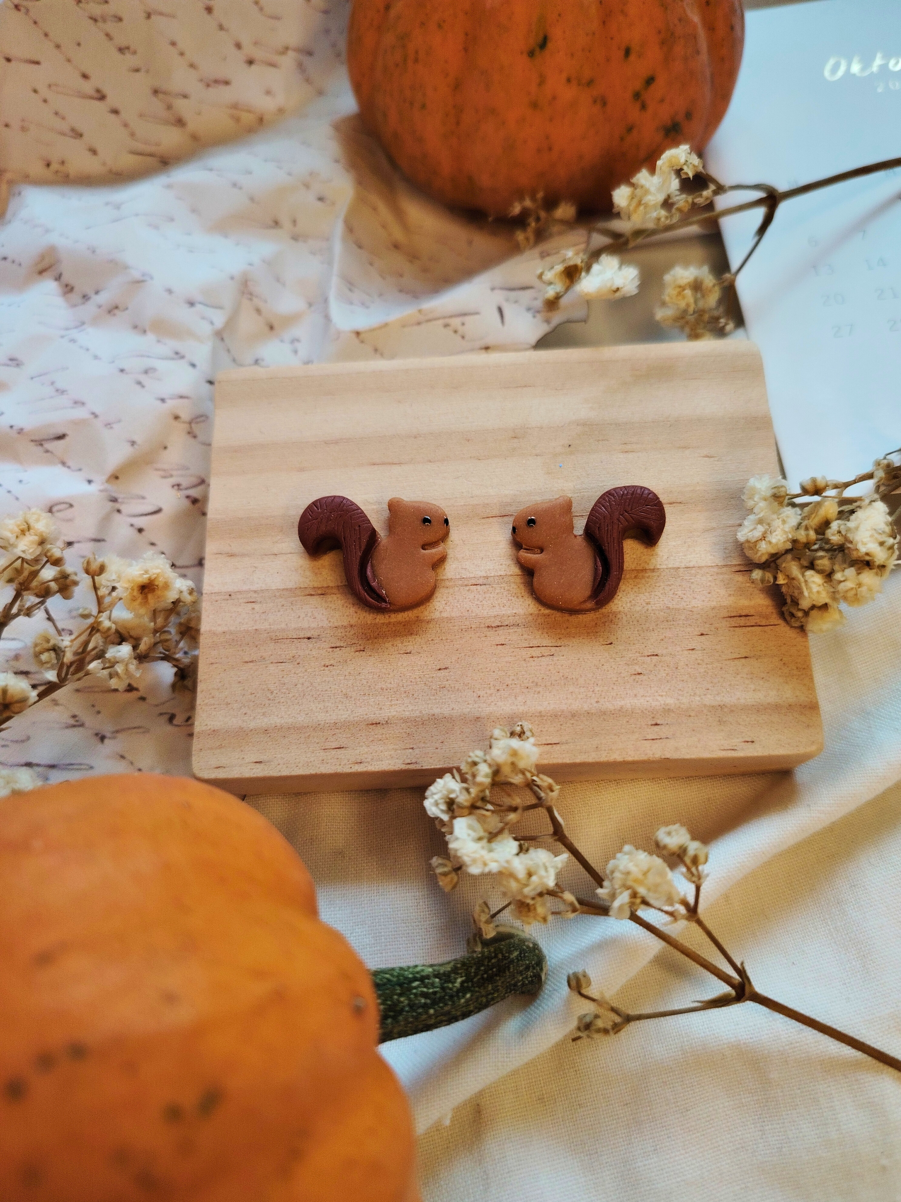 Squirrel & Hedgehog Studs / Vjeverica i Jež naušnice od polimerne gline – ručni rad